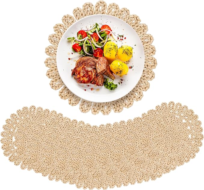GENMOUS 13" Round Woven Placemats Set of 12, Corn Husk Natural Braided Table Place Mats, Boho Rattan Wicker Charger Plates for Home Farmhouse Wedding Thanksgiving Christmas Spring Holiday