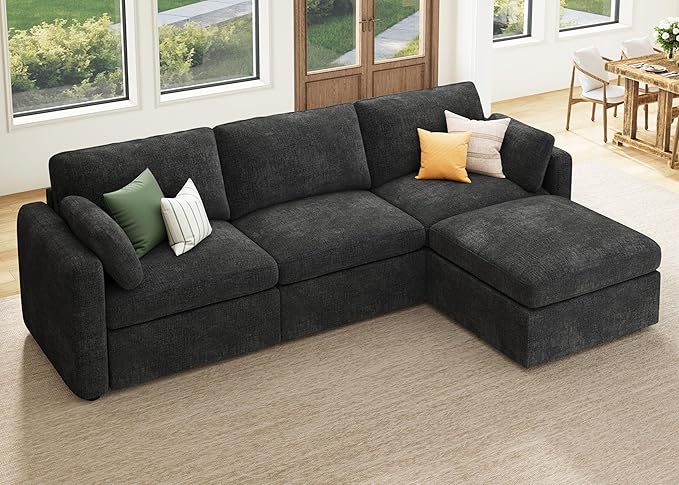 HONBAY Modular Sectional Couch with Storage Seats, L Shaped Sectional Sofa with Storage, Chenille Sectional Couches for Living Room, Grey