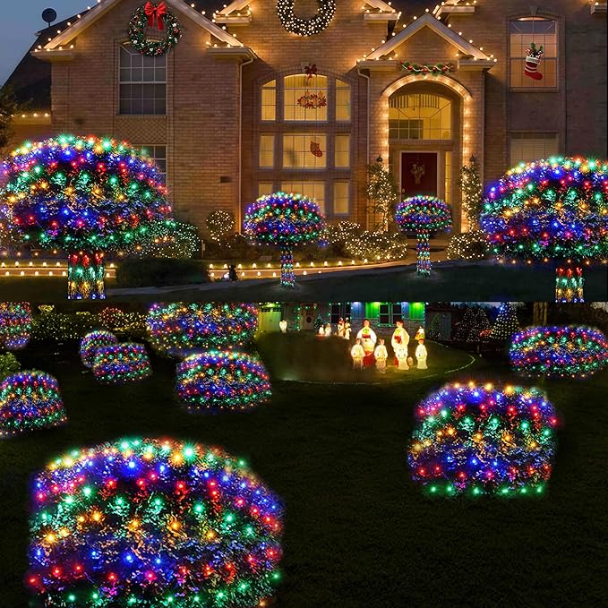 WBao Solar Christmas Lights Outdoor 360LED 11.5ft x 6.9ft Christmas Bushes Lights with Remote, 8 Lighting Modes, Timer, Waterproof for Lawn, Bushes, Trees Outdoor Christmas Decorations, Multicolor