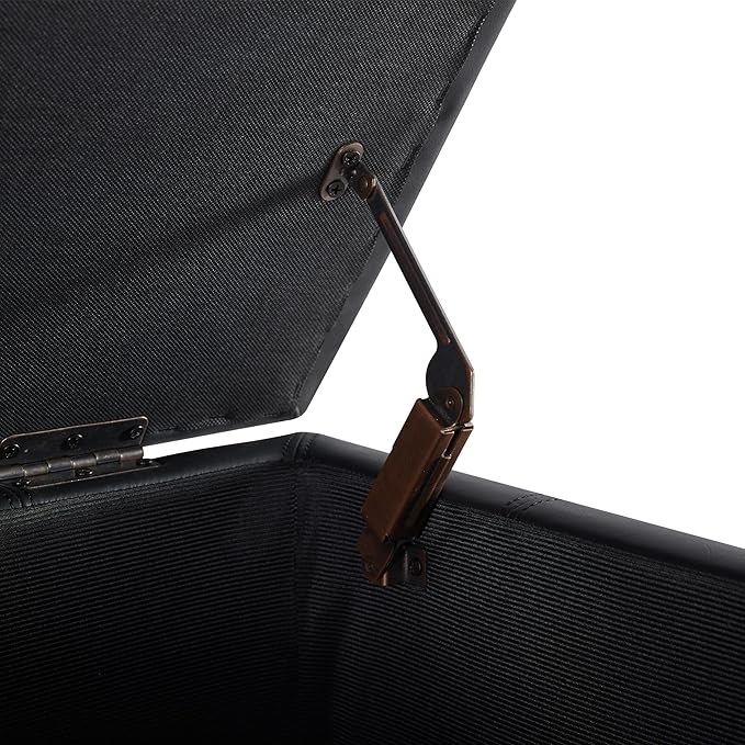 HUIMO Square Leather Storage Ottoman, Black Tufted Large Ottoman for Living Room, Coffee Table with Storage(Black)