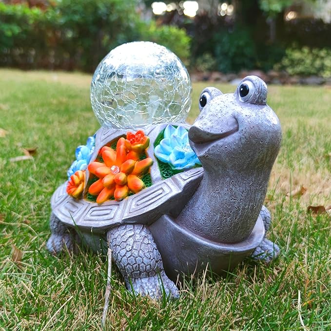 JOYBEE Solar Turtle Garden Statue Outdoor Decor-Turtle Solar Figurines Lights Decorations for Patio Yard Lawn Ornaments-Turtle Gifts for Birthday Easter Housewarming(Color)