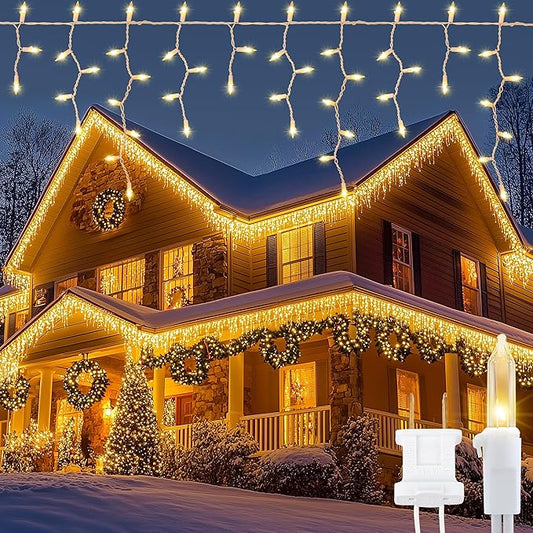 Icicle Lights Outdoor,Oopswow 23FT 200 Connectable Icicle Christmas Lights,Warm White Plug in Curtain String Lights for Indoor Wedding Party Holiday Xmas Yard Patio Window Decorations1