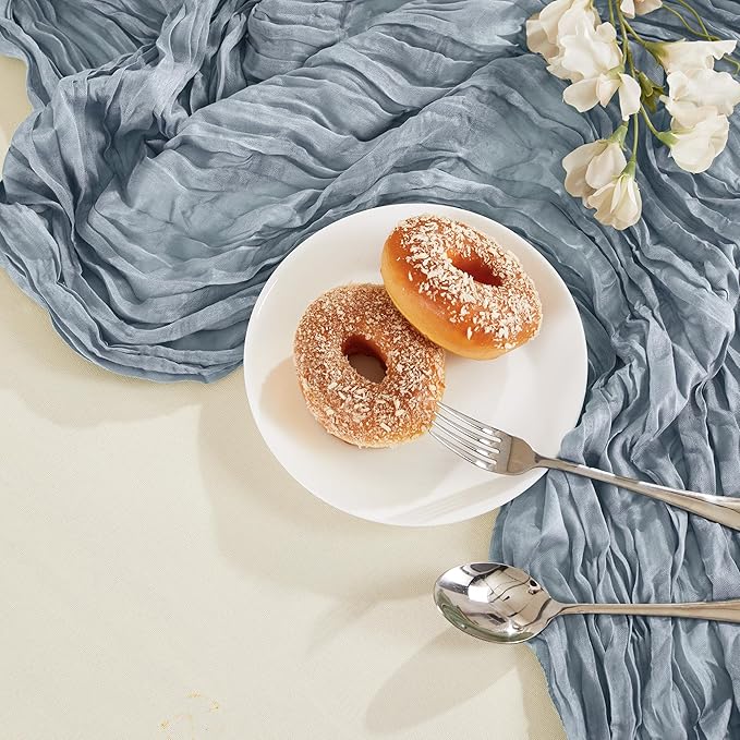 6 Pack Dusty Blue Cheesecloth Table Runner 10FT Long Boho Gauze Table Runner Rustic Sheer Runner for Wedding Bridal Baby Shower Birthday Party Table Decor Thanksgiving Christmas Decorations