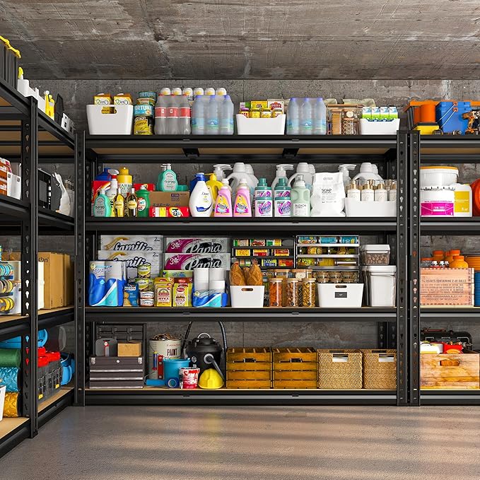 REIBII 48" W Garage Shelving Heavy Duty, 2000LBS Storage Shelves, 4 Tier Adjustable Metal Shelves for Garage Shelving Sturdy Industrial Shelf, Easy Assemble, 48" W x 60" H x 18" D