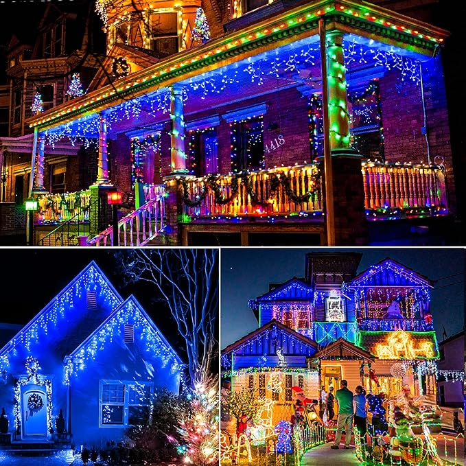 Halloween Icicle Lights Outdoor, 66 FT 640 LED Icicle Lights for Outside 8 Modes with 120 Drops, Plug in Waterproof Blue Halloween Light for House Indoor Holiday Pavilion Balcony Decorations