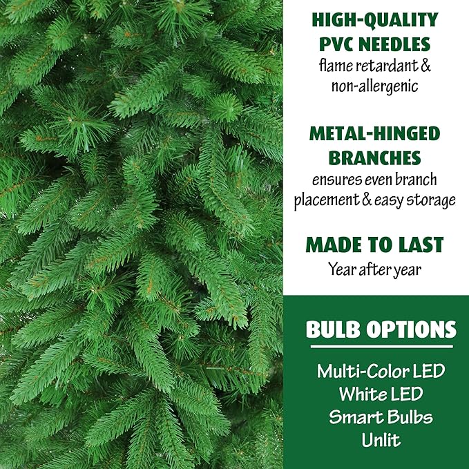 Fraser Hill Farm 6.5-Ft. Carmel Pine Slim Christmas Tree, Unlit Artificial Christmas Tree with Realistic Foliage and Stand, Foldable for Convenient Storage, Perfect for Small Spaces and Apartments