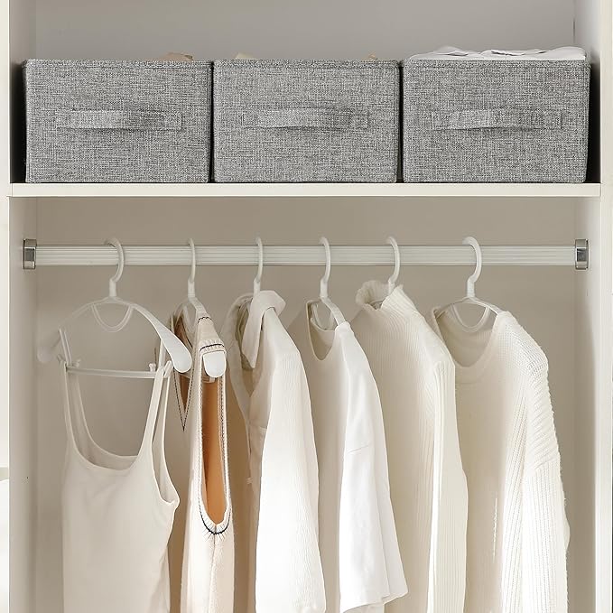 Linen Folding Storage Bins, 3 Pack Large Storage Baskets, Washable, Clothing Storage Bins with Handle, Closet Organizer for Storage Sweater,Sheets(dark grey, 16"x9½"x6¾")