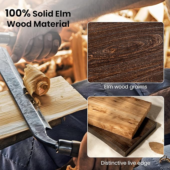 Floating Shelves for Wall, 55"x9.3" Rustic Solid Live-Edge Elm Wood Wall Shelves, Heavy-Duty Floating Shelves with Invisible Brackets, Set of 2 for Living Room, Bedroom, and Kitchen, Grey Finish