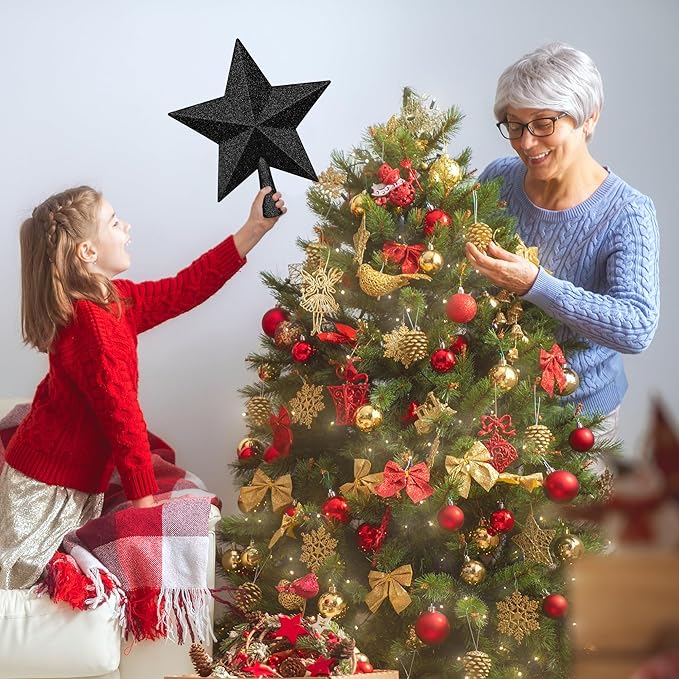 Tree Topper Star, 10" Rose Gold Christmas Star Tree Topper Accessories, Large Xmas Glitter 3D Bethlehem Tree Topper Ornament, Waterproof Holiday Christmas Tree Topper Star for Home Indoor Outdoor
