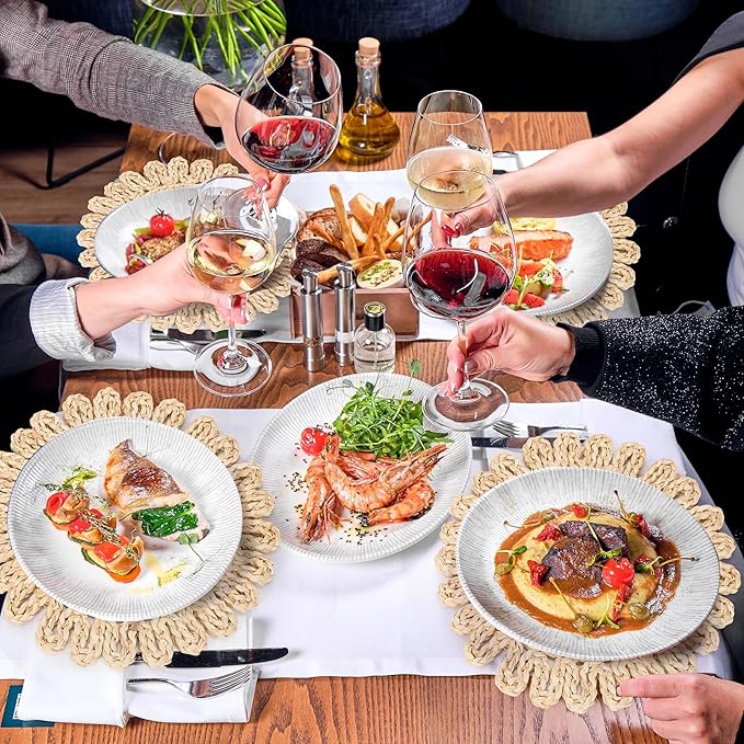 GENMOUS 13" Round Woven Placemats Set of 12, Corn Husk Natural Braided Table Place Mats, Boho Rattan Wicker Charger Plates for Home Farmhouse Wedding Thanksgiving Christmas Spring Holiday