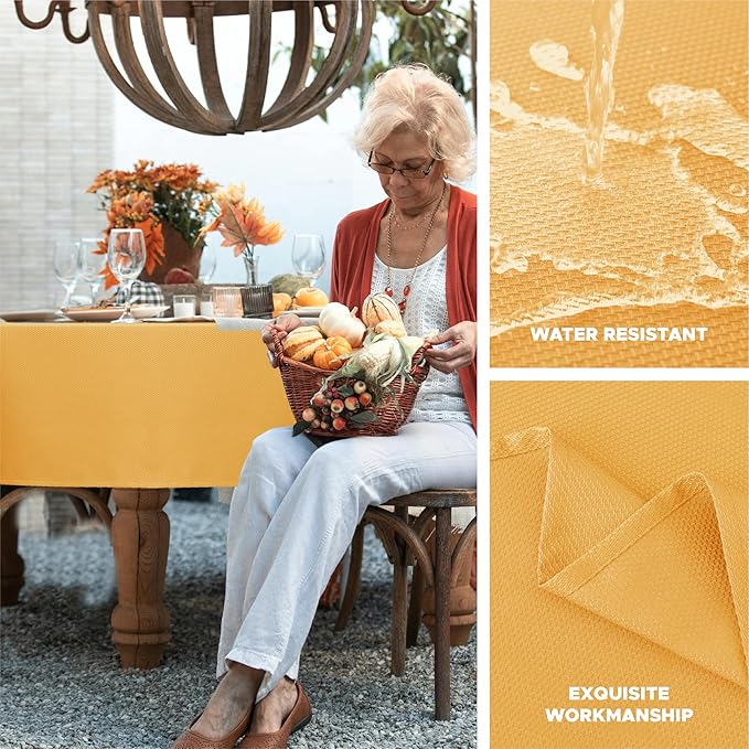Biscaynebay Fall Tablecloth Textured Fabric 52x70 Inch Rectangular, Fall Gold Thanksgiving Autumn Harvest Water Resistant Fabric Tablecloths for Kitchen, Dining, Wedding, Parties Machine Washable