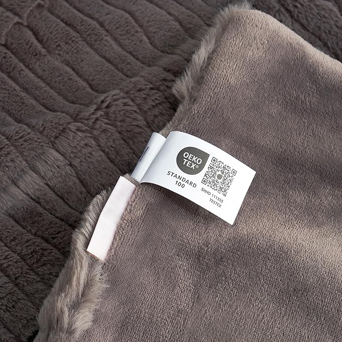 Amélie Home Luxury Striped Faux Fur Throw Blanket for Couch, Embossed Split Fur Cozy Fuzzy Fluffy Luxurious Soft Plush Sofa Chair Bed Gift Blankets for Women Men Wife Friend, 88"x90", Charcoal Gray