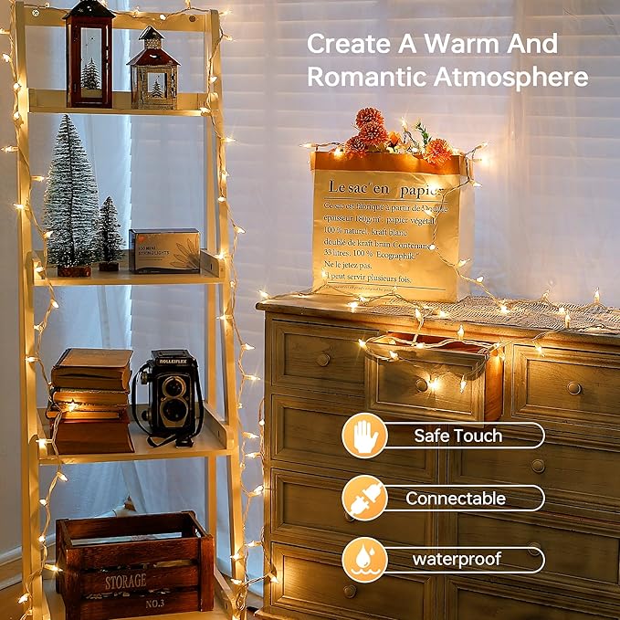 100 Count Clear Christmas Lights White Wire,23Feet Incandescent Clear Mini Lights,Connectable Indoor Outdoor Christmas Tree String Lights,Birthday,Holiday,Party,Wedding,Xmas,Warm White