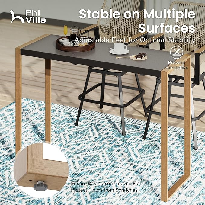 PHI VILLA 3 Piece Outdoor Bar Set, High Top Patio Bistro Table and Bar Chairs with Blue Textilene Fabric & Rustproof Metal Frame for Backyard, Balcony, Garden & Poolside
