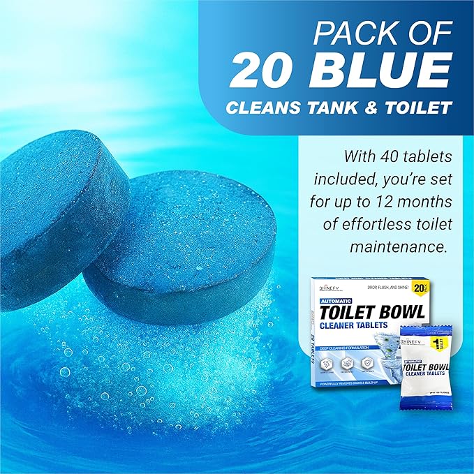 Automatic Toilet Bowl Cleaner Tablets – 20 Tabs - Blue Gel Toilet Tank Cleaners, Hard Water Ring Remover, Septic-Safe Heavy-Duty Stain & Smell Eliminator, Toilet Cleaning & Deodorizer