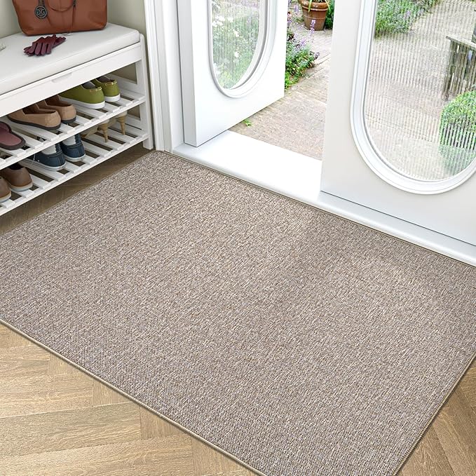 LUMI Ultra Thin Door Mat for Entryway,36"x56" Low Profile Non Slip Rubber Backing Indoor Doormat, Easy Clean Welcome Entrance Mat for Inside House, Patio, Beige