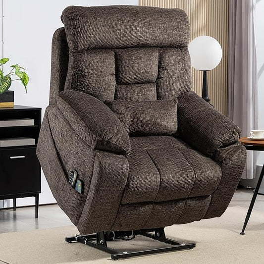 4 OKIN Motor Power Lift Recliner Chair for Elderly Adults Extra Large Lay Flat Recliners with Massage Heat, Adjustable Head-Back-Lumbar-Leg-Support, Extended Footrest, 2 Cup Holders
