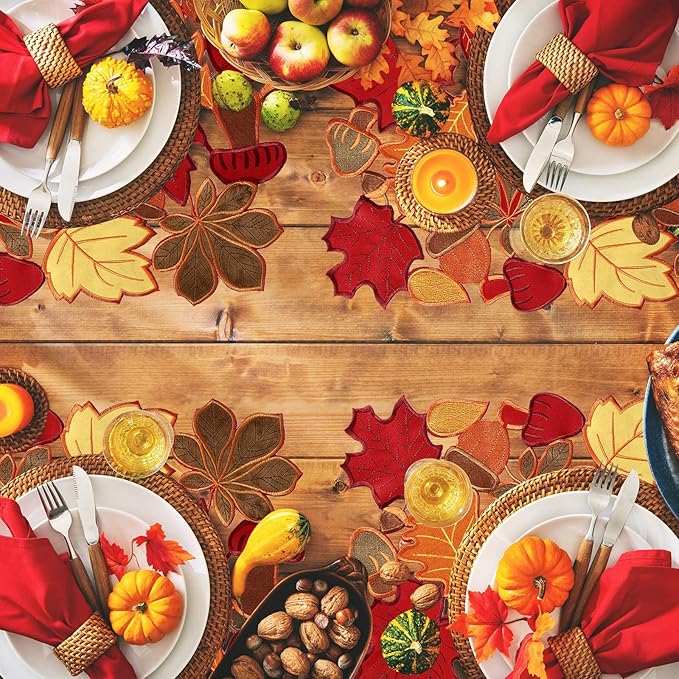 Fall Placemats Set of 6 Thanksgiving Place Mats Fall Autumn Maple Leaf Embroidered Placemats 11 x 17 Inch Thanksgiving Table Place Mats Decorations for Home Dinning Kitchen Autumn Harvest