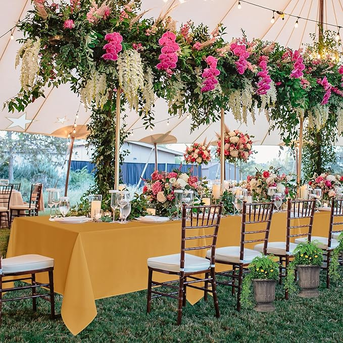 Fitable 6 Pack Gold Rectangle Table Clothes - 70 x 108 Inch - Wrinkle and Stain Resistant Fabric Tablecloths, Washable Polyester Table Covers for Wedding Party Banquet Formal Events Fall Thanksgiving