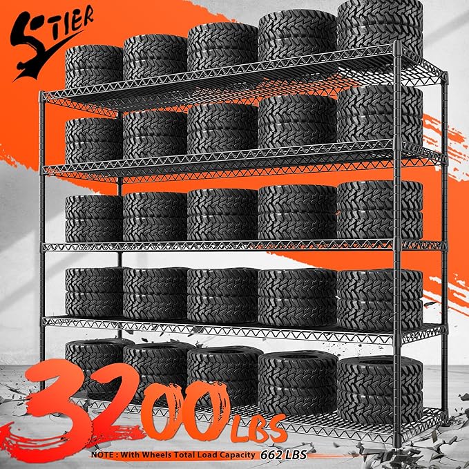 REIBII 73" H Storage Shelves Wire Shelving with Wheels 3200 lbs Heavy Duty Steel Metal Shelving Unit Shelf Rack for Warehouses,Garage, Kitchen, School,Commercial,73" H X 60”W X 18" D