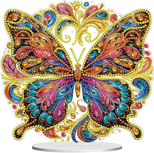 Diamond Painting Kits for Adults Beginners, 5D Full Drill Flowers and Butterfly Crystal Art Desktop Ornament, DIY Single Sided Home Office Desk Decor, Creative Craft Gift Set with Tools