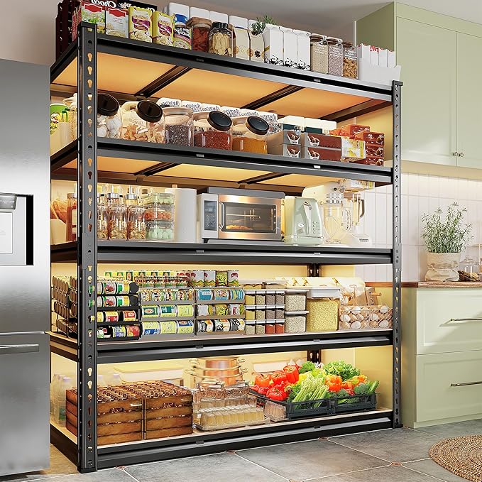 REIBII 48.2" W Garage Shelving, Storage Shelves Load 3000LBS, Adjustable Garage Shelving Heavy Duty for Pantry, Basement, Warehouse, 48.2" W X 71.9" H X 24" D, Black