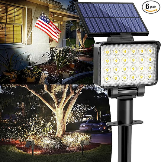 Solar Spot Lights Outdoor Waterproof for Flag, Tree, House, Garden, Yard, Landscape Spotlights for Accent Uplighting Decorations-6 Pack, Natural Light