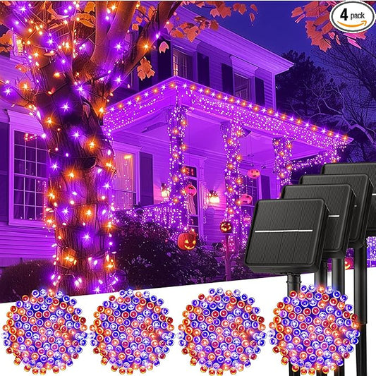 Minetom Halloween Solar Lights Outdoor - 4 Pack Total 160FT 400 LED Halloween String Lights with 8 Lighting Modes, IP65 Waterproof Solar String Lights for Outside Tree Party