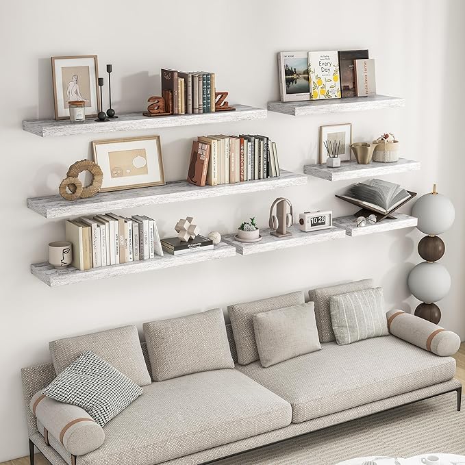 RICHFOCUS 48Inch Floating Shelves for Wall 2 Pack Shelves for Bedroom|Kitchen|Bathroom Wall Mounted Rustic Distressed Wood Floating Shelf with Invisible Brackets for Books|Storage|Decor, Rustic