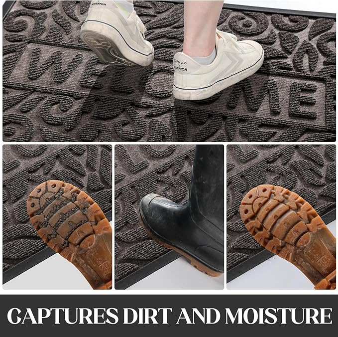 Yimobra Welcome Mat Outdoor, 36x24 Waterproof Door Mat Outside Entrance, All-Weather Non Slip Front Door Mat, Low-Profile Entryway Mat Indoor, Porch and Patio, Brown