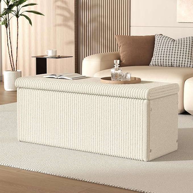 SUN TIME 42" Foldable Velvet Ottoman Bench with Storage，Large Capacity End of Bed Chest, Soft Cushion Seat, Toy & Blanket Organizer, Footrest for Bedroom, Living Room, Entryway, Apartment