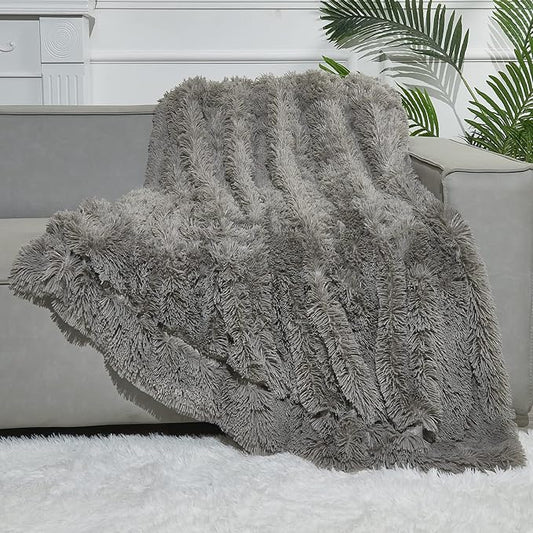 GONAAP Fuzzy Faux Fur Throw Blanket Twin Size Light Grey Super Soft Cozy Plush Fuzzy Shaggy Blanket for Couch Sofa Bed (Light Grey, Twin(60"x80"))