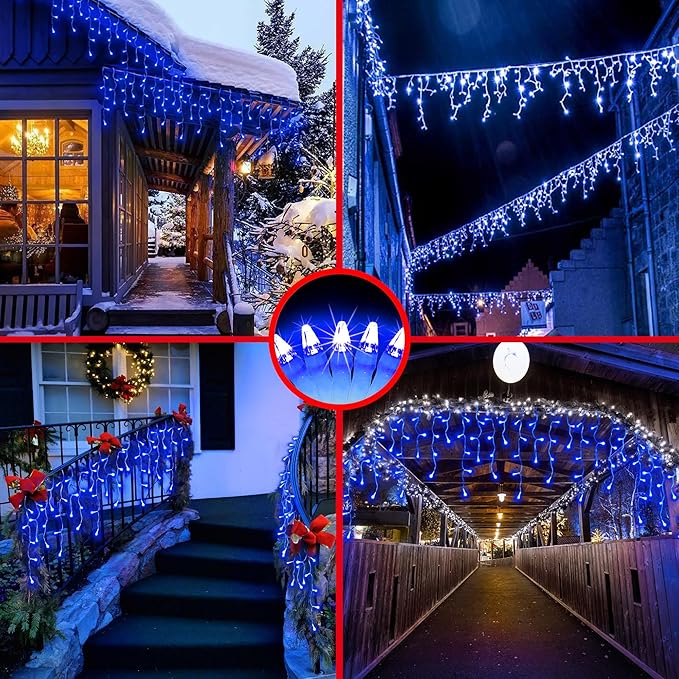 1620LED 164ft Christmas Lights, 360Drops 12 Modes Blue Christmas String Lights Outdoor Dimmable, Waterproof Christmas Decoration Fairy Lights with Timer for Eaves Indoor Party Patio Window Fence Blue