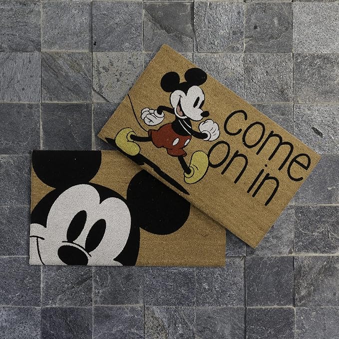 Gertmenian Disney Mickey Mouse Coir Doormat - 2x3 Welcome Mat (2-Pack), Ideal for High Traffic Areas in Front Door, Garage, Entryway - Love/Hello, 47533