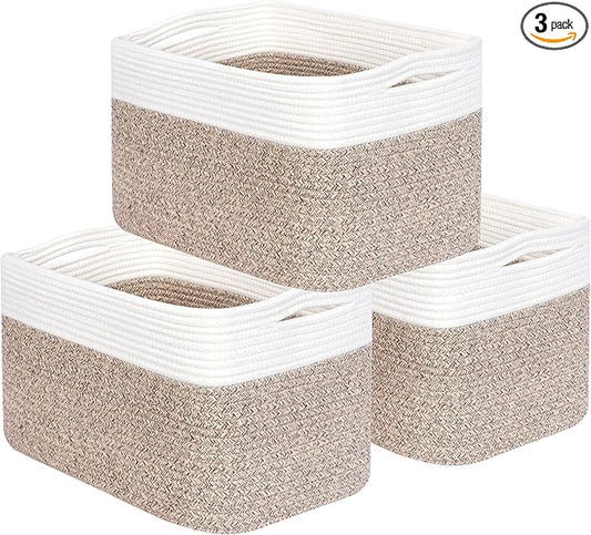 MINTWOOD Design 3-Pack Storage Baskets for Shelves, Playroom and Classroom Basket, Book Decorative Cube Bins, Woven Closet Organizers, Baby Nursery Baskets, Light Brown