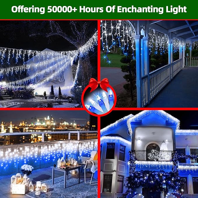 1620 LED Christmas Lights with 360 Drops,164ft 8 Modes Fairy Hanging String Lights with Time Waterproof, Plug-in Hanging String Lights for Holiday Wedding Party Christmas Decor Blue & CoolWhite