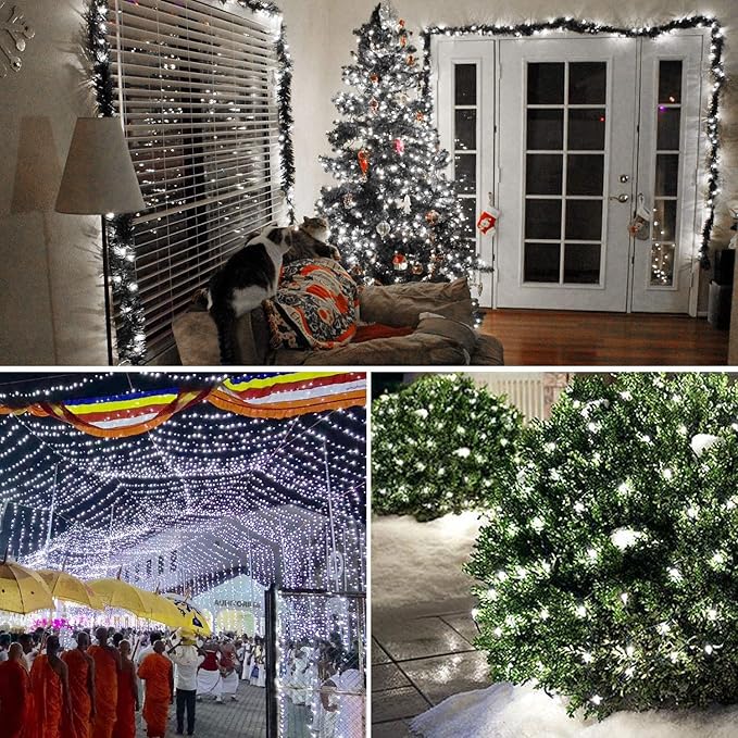 33FT 100 LEDs String Lights Waterproof Fairy Lights 8 Modes with Memory 30V UL Certified Power Supply for Home, Garden, Wedding, Party, Christmas Decoration Indoor Outdoor (Cool White)