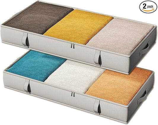 Vailando Under Bed Storage Containers, Underbed Storage Bins, 6 Inches Tall Clothes Storage Box with Sturdy Handles and Sidewalls, Foldable, Gray, 2-Pack