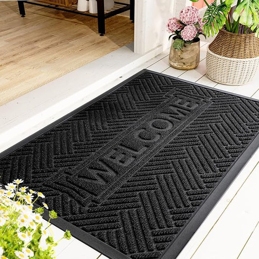 Mibao Front Door Mat Outside Entrance, Durable Outdoor Indoor Mat, Low Profile Heavy Duty Doormat, Non-Slip, Traps Dirt and Moisture, Easy Clean Patio Porch Entryway Mat, 47" x 32", Black