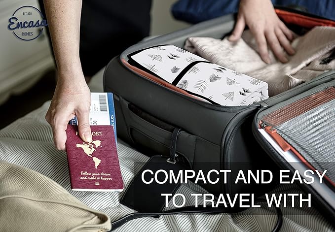 Encasa XO Ironing Mat/Pad (Small 28"x20") with 3mm Padding & Silicone Iron Rest for Steam Pressing on Tabletop or Bed - Heat Resistant, Portable, Quilting & Travel Blanket - Big Leaves Blue