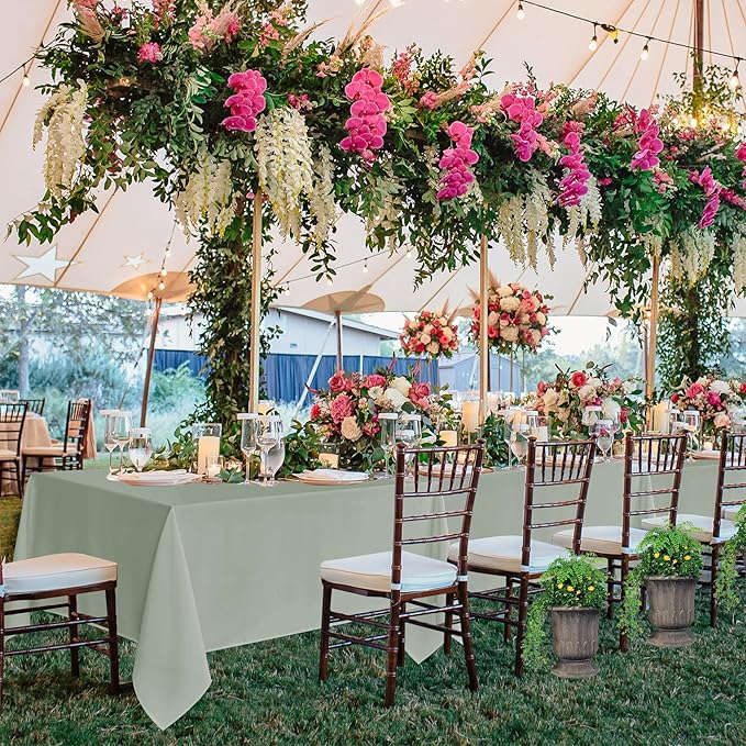 Fitable 6 Pack Sage Green Rectangle Table Clothes - 90 x 156 Inch - Wrinkle and Stain Resistant Fabric Tablecloths, Washable Polyester Table Covers for Wedding, Party, Banquet, Formal Events