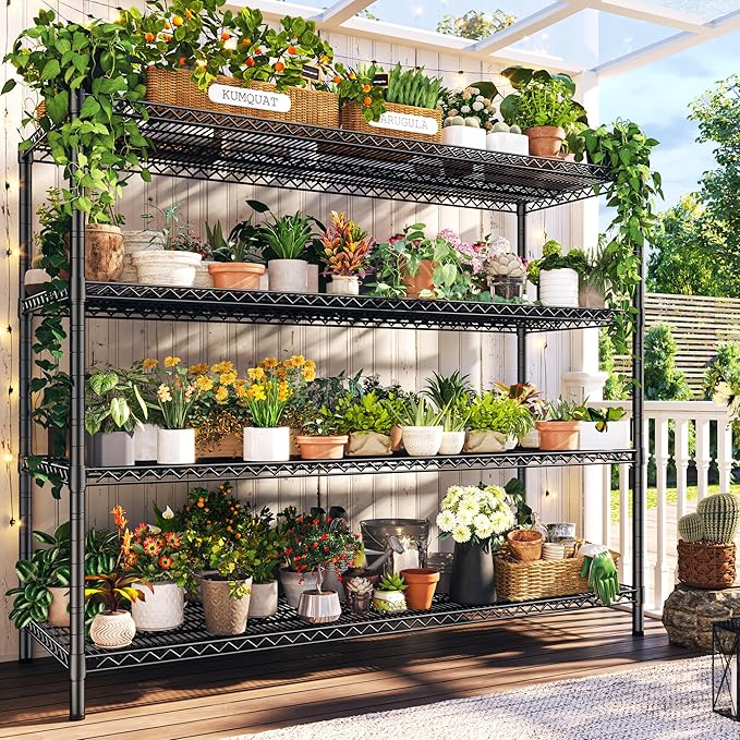 REIBII 60" W ×24" D×65.3" H, 4 Tier Wire Shelving 2878LBS Heavy Duty Steel Storage Rack Shelving Adjustable Shelves for Warehouses, Garages, Kitchens, and Commercial Spaces/Premium Wheels 2 Pack