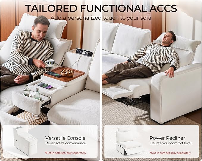 Oversized Modular Sofa Comfy Cloud Couch with Storage, Extra Deep Plush Sectional Sofa Set for Living Room, Covers Washable, Chenille, Olar (White, 3-Seater, Basic Shape)