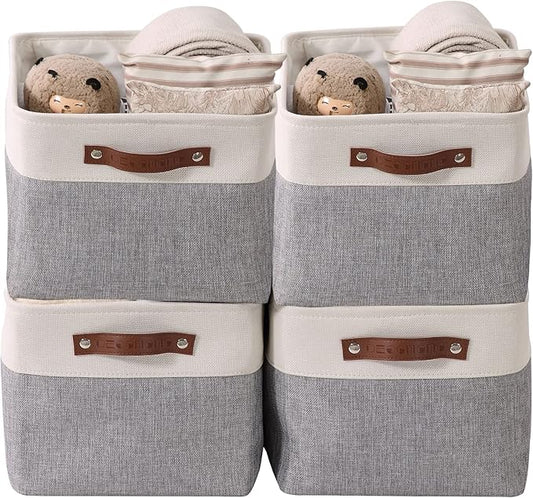 DECOMOMO Storage Baskets for Shelves - Fabric Closet Organizers and Storage Bins, Perfect Baskets for Organizing Closet Toys Nursery (Grey and White, XL - 4 Pack)