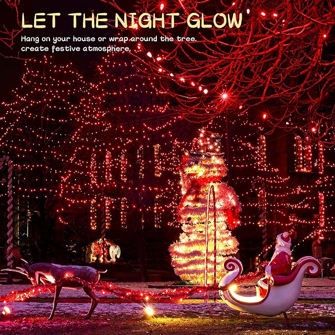 Christmas Lights Indoor Outdoor, 2PACK 13FT 50-count Lights Incandescent Mini Halloween String Light, 120V UL Certified Green Wire Light for Xmas Tree, Patio, Holiday, Party, Home, Garden Decor,Red