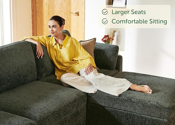 HONBAY Modular Sectional Sofa with Storage Seats, L Shaped Sectional Couch with Storage, Chenille Sectional Couches for Living Room, Green