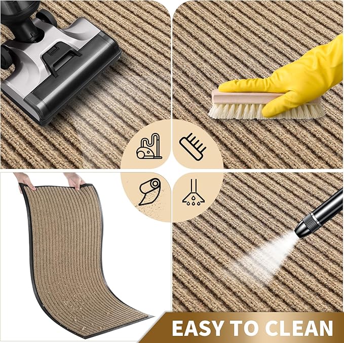 Yimobra Front Door Mat Outdoor Indoor Entrance, 100% Waterproof All-Season All Weather Doormat, Welcome Matt Outside Entry, Non Slip, Low Profile, Heavy Duty Patio Porch Floor Mats,47 x 24,Khaki
