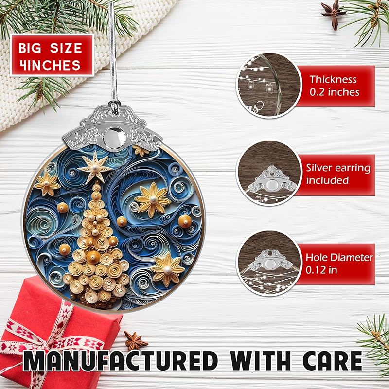 2025 Christmas Ornament, Stained Glass Effections, Christmas Tree 4 Inch Acrylic Ornament Art, White Elephant Gifts Car Interiors Decors, Christmas Decor (Quilling Tree 2)