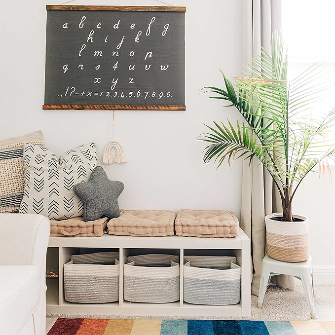 OrganiHaus Set of 3 Grey Woven Baskets for Organizing, Cotton Rope Basket for Decor, Shoe Basket Organizers & Storage, Decorative Storage Baskets & Bins, Cute Storage Basket for Toys & Cloths