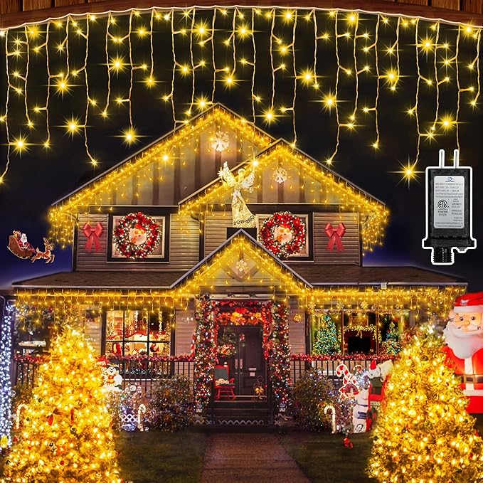 666 LED 66FT Christmas Lights with 148 Drops, 12 Modes Dimmable Warm White Outdoor Hanging Lights with Timer Memory, Waterproof Curtain Lights for Home Bedroom Indoor Tree Window Roof Fence Wedding